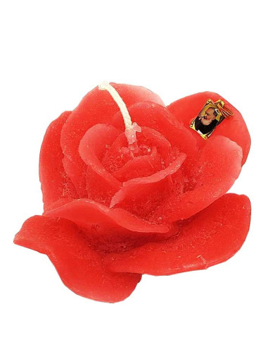Vela en forma de rosa con medalla del Padre Pío
