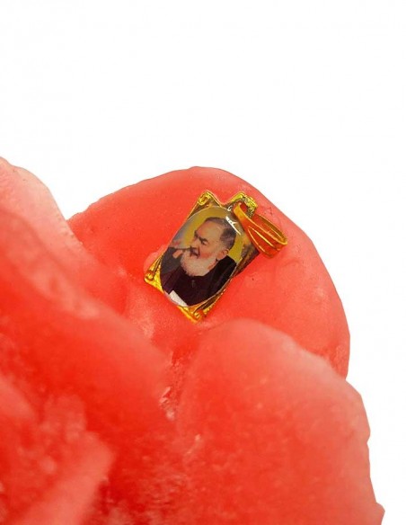Rose candle with Padre Pio medal