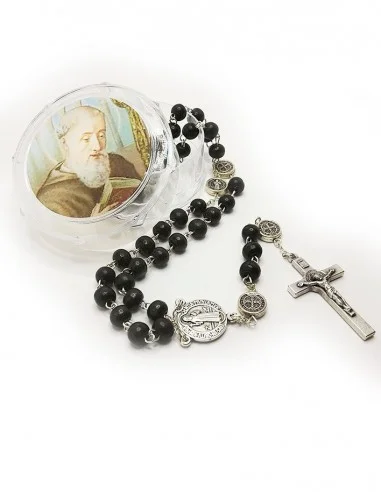 Rosario de San Benito de madera negra con mosquetón de plata