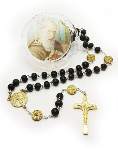 H. Benedictus rozenkrans, zwart hout met gouden sluiting