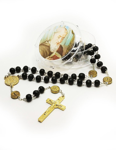 Sankt-Benedikt-Rosenkranz, schwarzes Holz mit goldenem Karabinerhaken