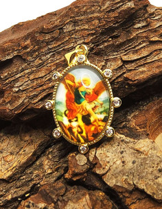 Medal of the Archangel Saint Michael - Gold-plated metal and rhinestones