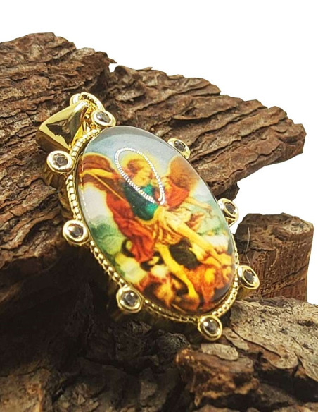 Medal of the Archangel Saint Michael - Gold-plated metal and rhinestones