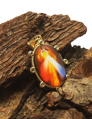 Medalla de Cristo Misericordioso - Metal dorado y strass