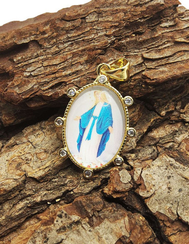 Medalla de la Virgen Milagrosa - Metal bañado en oro y pedrería