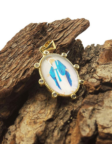 Médaille de la Vierge Miraculeuse - Métal doré et strass
