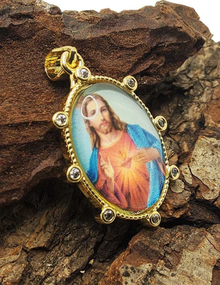 Medaglia Sacro Cuore di Gesù - Classica - Metallo placcato oro e strass