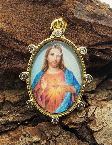 Heilig Hart van Jezus medaille - Klassiek - Verguld metaal en strass