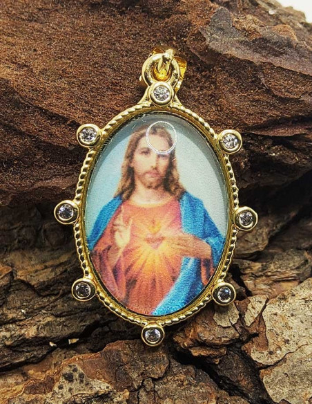 Medaglia Sacro Cuore di Gesù - Classica - Metallo placcato oro e strass