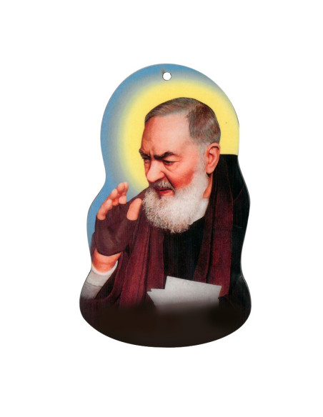 Wandplaat heilige Padre Pio van hout om op te hangen – 14 cm