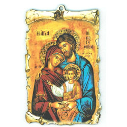 Holy Family wooden wall plaque – Parchment-style icon 15 cm