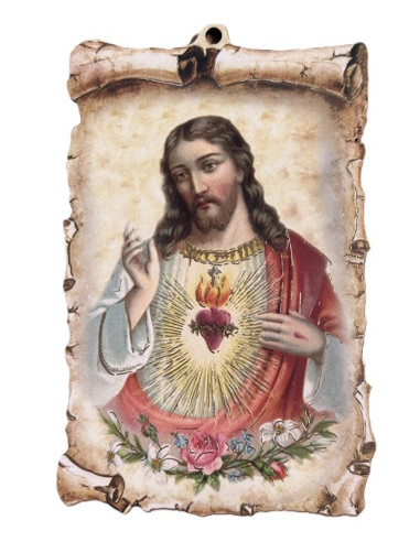 Plaque murale Sacré-Cœur de Jésus en bois MDF – Vintage 15 cm
