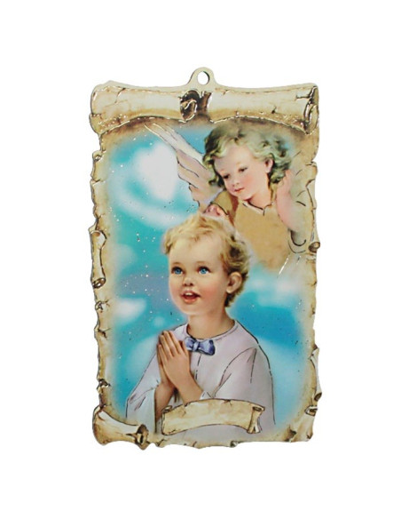 Vintage beschermengel wandplaat van MDF-hout – 9,5 × 15 cm