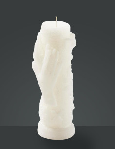Bougie blanche PAX sculptée mains et colombes