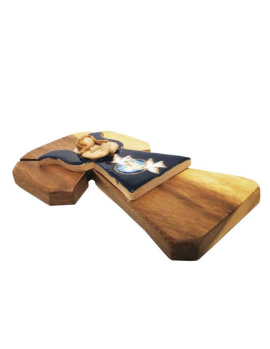 Wooden cross with ceramic angel