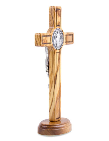 Cruz de San Benito en madera de olivo - 21 cm - sobre base