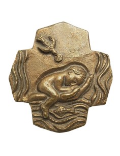 Croix en bronze pour baptême - Esprit Saint et rivière