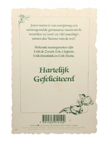 Cartolina floreale d'epoca con nome - Erik