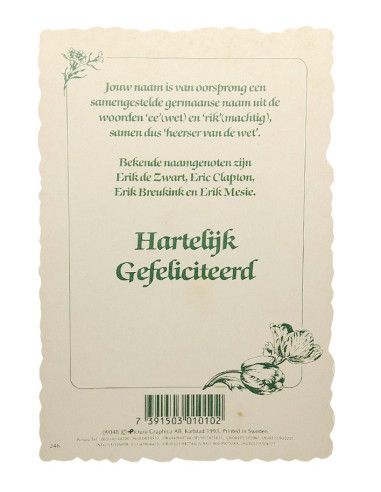 Cartolina floreale vintage con nome Erik – 11,5 × 17 cm