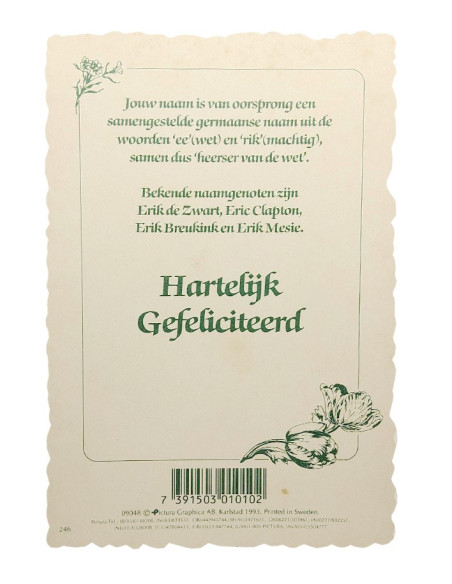 Carte postale fleurie vintage prénom Erik – 11,5 × 17 cm