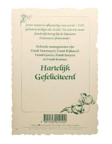 Carte postale Frank fleurie vintage – texte néerlandais