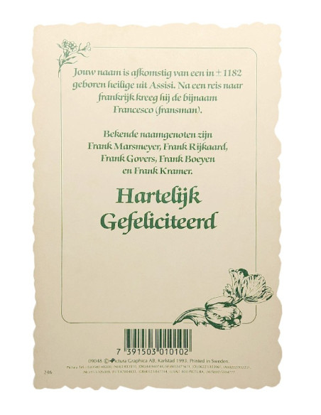 Vintage-Blumenpostkarte mit Vornamen - Frank