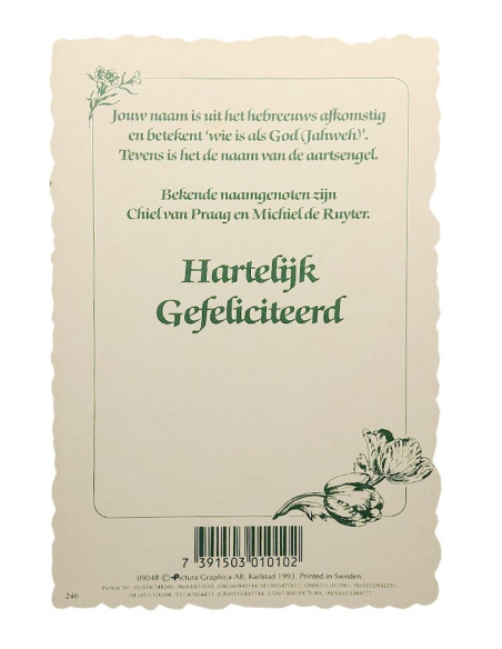 Carte prénom Michiel | Fleurs vintage, texte néerlandais
