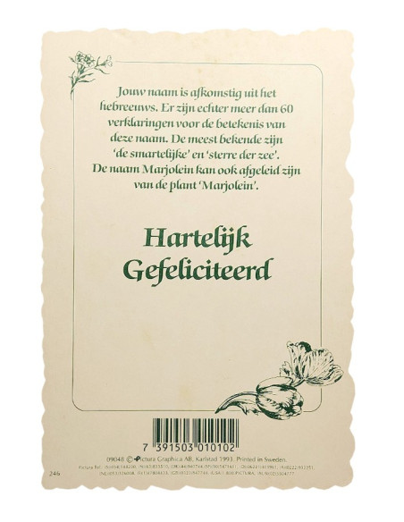 Carte postale fleurie vintage avec prénom - Marjolein