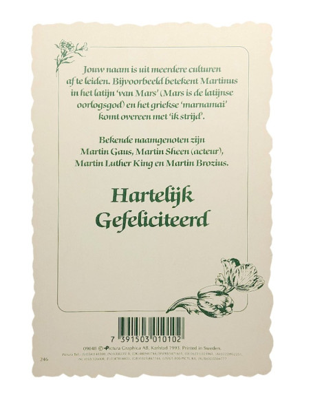 Cartolina floreale d'epoca con nome - Martin