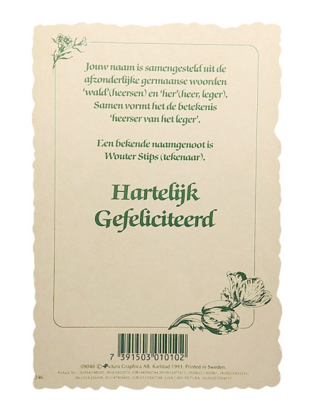 Vintage-Blumenpostkarte mit Vornamen - Wouter