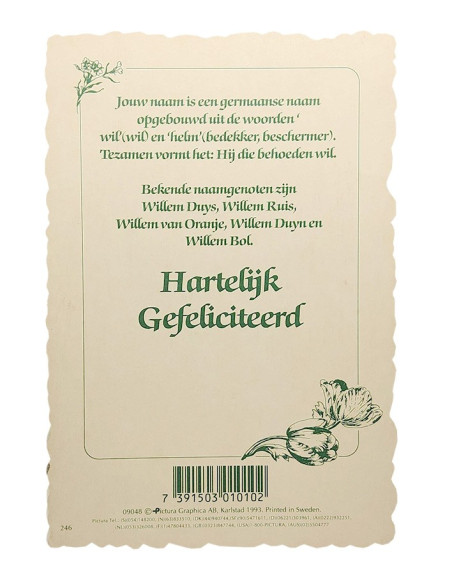 Vintage flower postcard with first name - Willem