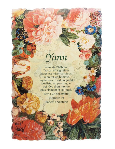 Cartolina floreale d'epoca con nome - Yann