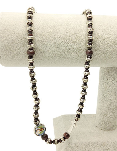 Rozenketting met hout en strass - Maagd der Armen van Banneux