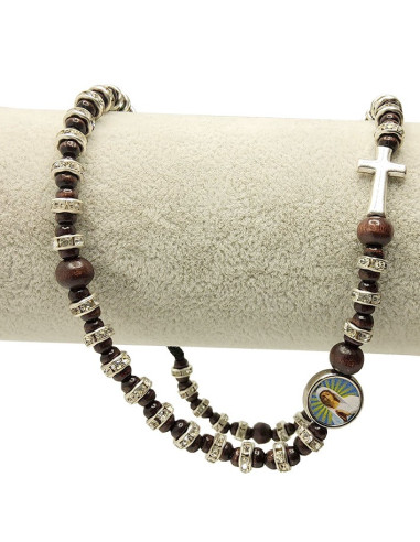 Rozenketting met hout en strass - Maagd der Armen van Banneux