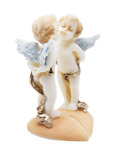 Estatua de ángel de alabastro - Beso de amor sobre base de corazón (18 cm)