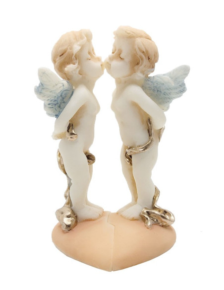 Statua di angelo in alabastro - Bacio d'amore su base a cuore (18 cm)