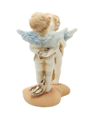 Estatua de ángel de alabastro - Beso de amor sobre base de corazón (18 cm)