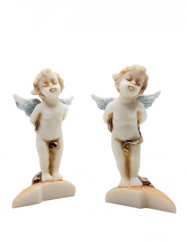 Statue d'anges en albâtre - Bisou amoureux sur base coeur (18 cm)