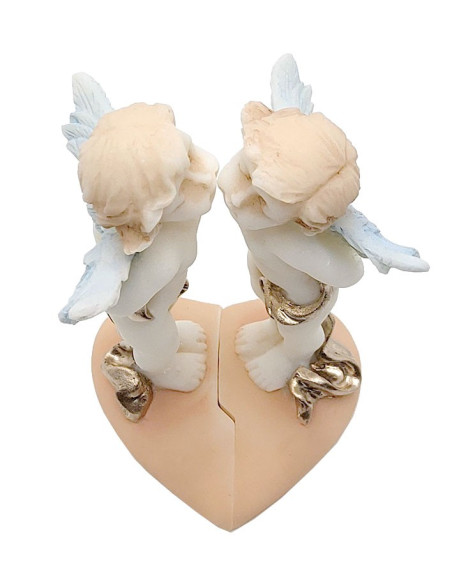 Estatua de ángel de alabastro - Beso de amor sobre base de corazón (18 cm)