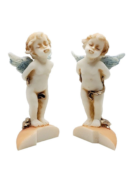Estatua de ángel de alabastro - Beso de amor sobre base de corazón (18 cm)