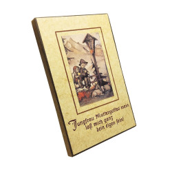Wooden wall plaque with country illustration by M.J. Hummel