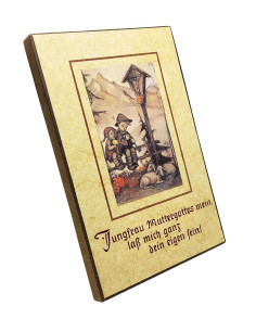 Wandschild aus Holz mit ländlicher Illustration von M.J. Hummel