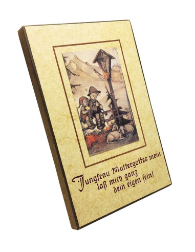 Houten wandplaquette met vintage illustratie van M.J. Hummel