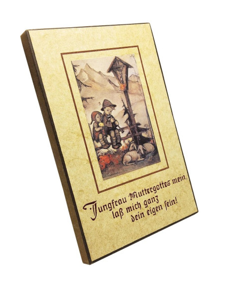 Wooden wall plaque with country illustration by M.J. Hummel