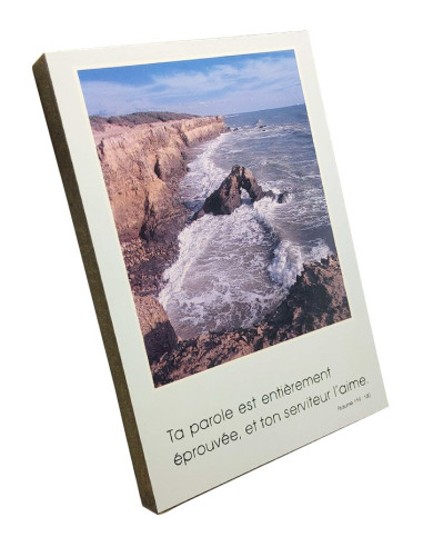 Wandplakat aus Holz - Psalm 119:140 - Klippen und Meer