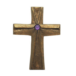 Bronzenes Wandkreuz mit Amethyst - Christian Crafts