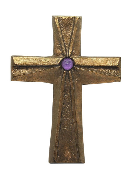 Croix murale en bronze avec améthyste - Artisanat chrétien