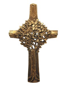 Croix en bronze artisanale - Arbre de vie en relief
