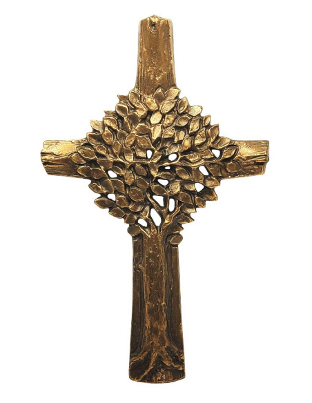 Cruz de bronce hecha a mano - Árbol de la vida en relieve