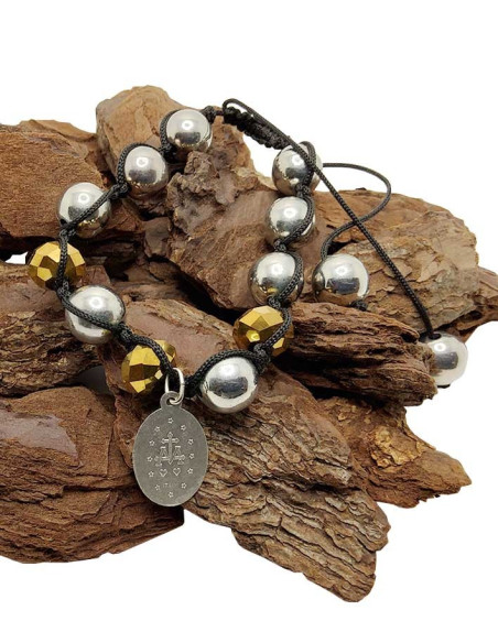 Shamballa Bracelet with Miraculous Medal - Gold